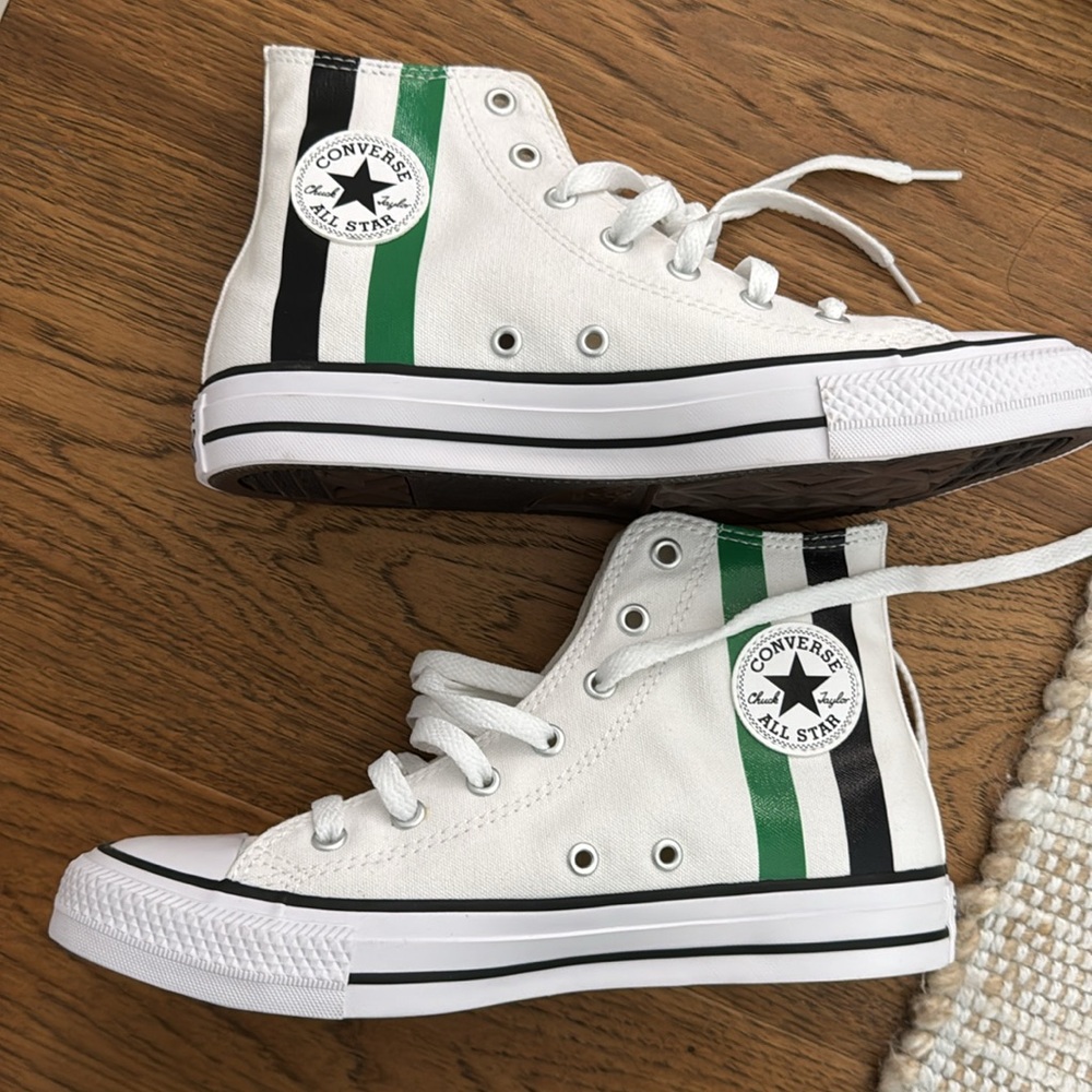 Converse White High-Tops with Green and Black Accents - Picture 6 of 7